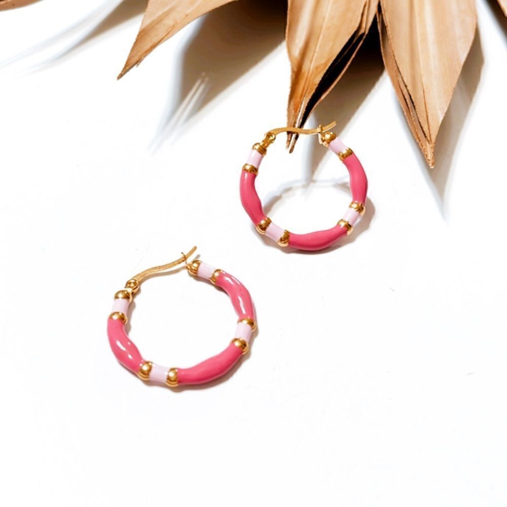 Pink hoop earrings S493